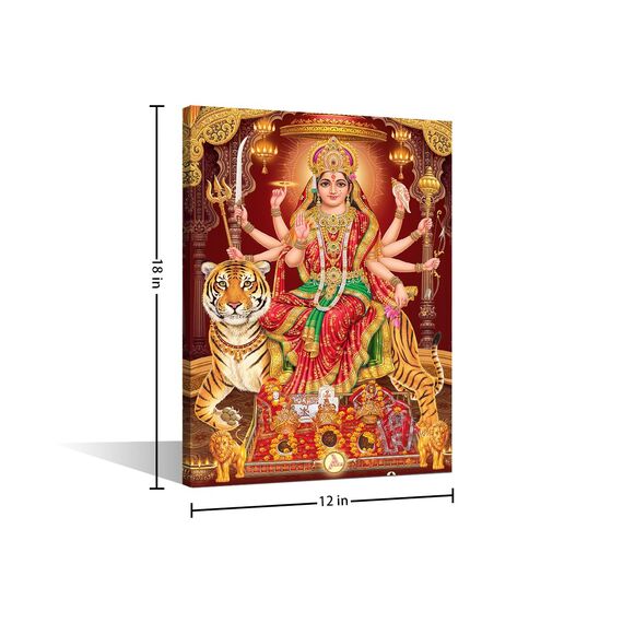 TISHIRON Durga Mata Leinwand-Kunst, Hindu-Gott mit buntem Hintergrund, Bilder, Poster, Wanddekorationen für Wohnzimmer, Schlafzimmer, Zuhause, Wände, gerahmt, fertig zum Aufhängen, 45,7 x 30,5 cm