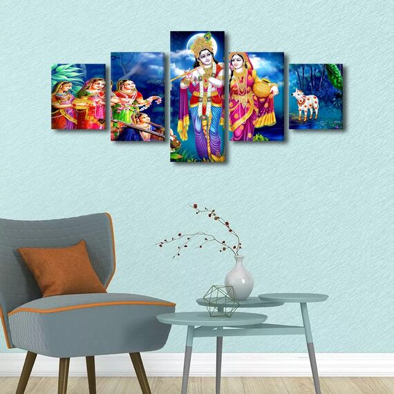 TUMOVO Lord Radha Krishna Gemälde-Poster, Haus-Deocr für Wohnzimmer, Indien, religiöse Kultur, Leinwanddrucke, Hindu-Gott, Wanddekoration für Büro, Schlafzimmer, modernes Kunstwerk, gerahmt, fertig