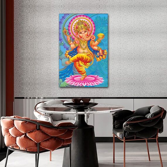 Goldene Ganesha-Wandkunst, Hindu-Ganapati, indische Gottheit, Bilder für Schlafzimmer, Poster, Ganesha-Wandgemälde, Hinduismus, kulturelle Wanddekoration für Wohnzimmer, gerahmt, fertig zum Aufhängen,