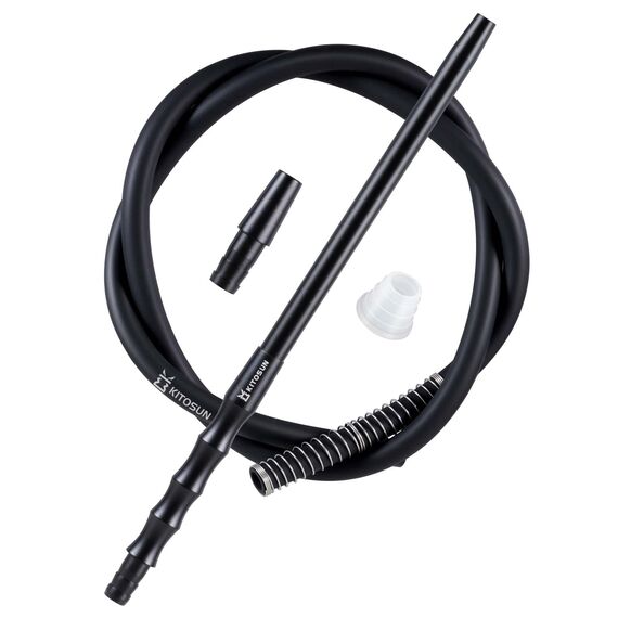 Kitosun D-Hose Shisha Schlauch und Mundstück - Shisha Zubehör 34 cm lang abnehmbares Aluminium Mundstück | 1,5 Meter Silikonschlauch | Shisha Adapter | Knickschutzfeder | Silizium-Tülle (schwarz)