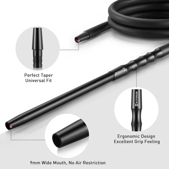 Kitosun D-Hose Shisha Schlauch und Mundstück - Shisha Zubehör 34 cm lang abnehmbares Aluminium Mundstück | 1,5 Meter Silikonschlauch | Shisha Adapter | Knickschutzfeder | Silizium-Tülle (schwarz)