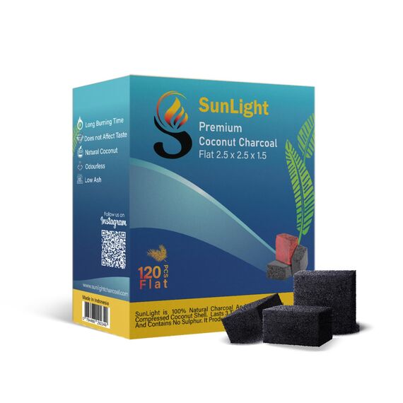 Sunlight Premium Kokosnusskohle flach - 120 halbe Würfel (1,25 mm) - langlebige natürliche Kokoskohle - keine Asche - geruchsarm - 1,25 mm flach - langlebig - volle Verbrennung