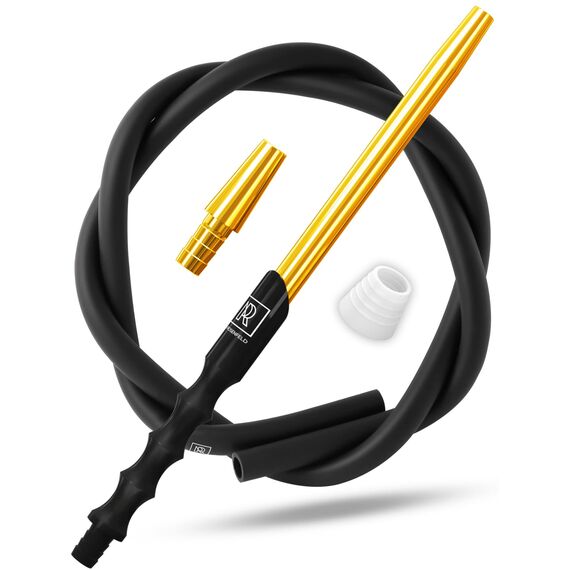 M. ROSENFELD Shisha Schlauch mit Mundstück – 150cm Soft-Touch Silikonschlauch Matt (lebensmittelecht) inkl. Adapter + langes 40cm Ergonomisches Aluminium Mundstück Schwarz GOLD