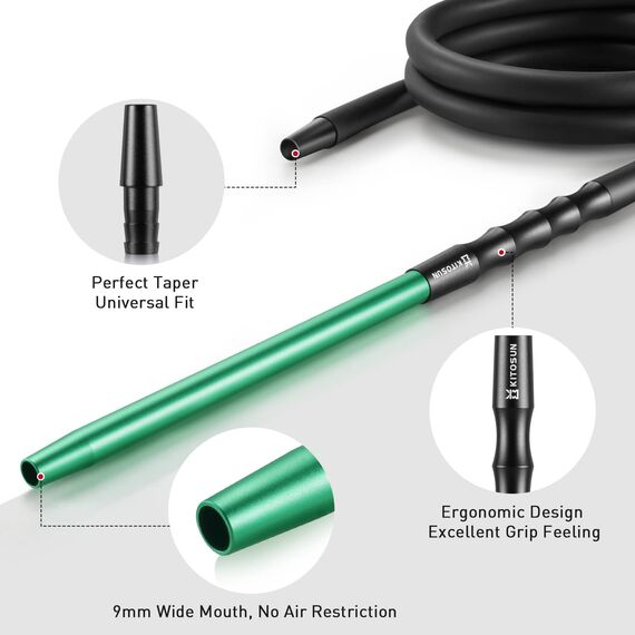 Kitosun D-Hose Shisha Schlauch und Mundstück - Shisha Zubehör 34 cm lang abnehmbares Aluminium Mundstück | 1,5 Meter Silikonschlauch | Shisha Adapter | Knickschutzfeder | Silizium-Tülle (Mintgrün)