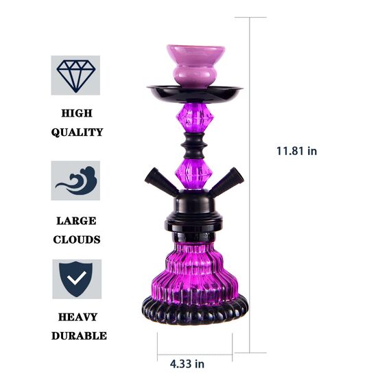 30.5 cm 2 Schlauch Hookah Set mit Alles Glas Shisha Vase mit 50x Folienschale 50x Spitzen 2x Mundstück 2x Schlauchzange Kit (Lila)
