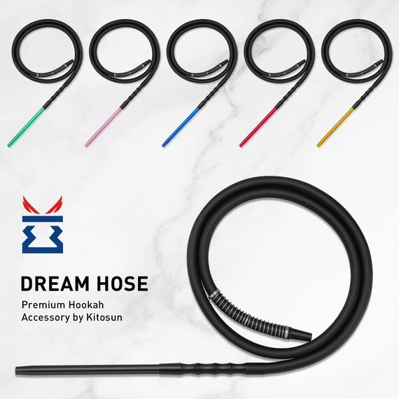 Kitosun D-Hose Shisha Schlauch und Mundstück - Shisha Zubehör 34 cm lang abnehmbares Aluminium Mundstück | 1,5 Meter Silikonschlauch | Shisha Adapter | Knickschutzfeder | Silizium-Tülle (schwarz)