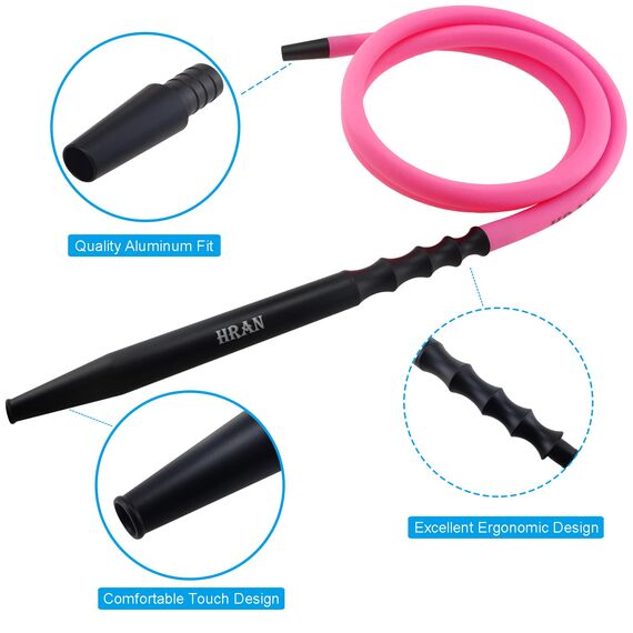 HRAN 100% waschbares mattes Silikon Shisha Schlauch Set Komplett mit Zubehör 1,5 Meter Edelstahl Shisha Schlauch Abnehmbarer Aluminiumgriff Mundstück Adapter Anti-Biegungsfeder (Rosa)