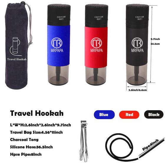 Tragbare Wasserpfeife für Reisen - Hookah Set mit Allem, Single Shisha Kit, To Go Cup Mini Perfekt für Reisen, Einfache Montage & Aufbewahrung mit Tragbarer Tasche