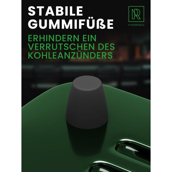 M. ROSENFELD Shisha Kohleanzünder für Shisha Kohle - Elektrischer Kohleanzünder BLACK HEAT 1000W + Shisha Zubehör Set Edelstahl Kohle Gitter & Shisha Zange Kohlegrill Shisha 150cm Kabel (Grün)