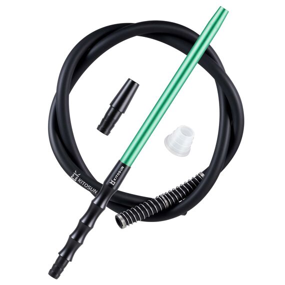 Kitosun D-Hose Shisha Schlauch und Mundstück - Shisha Zubehör 34 cm lang abnehmbares Aluminium Mundstück | 1,5 Meter Silikonschlauch | Shisha Adapter | Knickschutzfeder | Silizium-Tülle (Mintgrün)