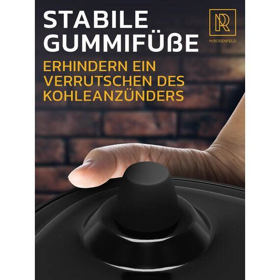 M. ROSENFELD Shisha Kohleanzünder Elektrischer – FIRE Tower 3.0 PRO Kohlenanzünder mit extra langem 150cm Kabel, abnehmbarem Kohlekorb und 2 Zangen. 304er Stahl Spirale für längere Haltbarkeit!