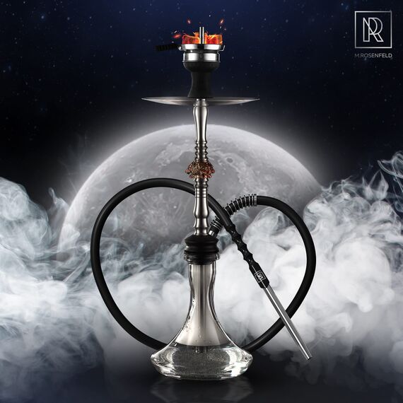 M. ROSENFELD Shisha Schlauch mit Mundstück – 150cm Soft-Touch Shisha Schlauch Set Matt (lebensmittelecht) inkl. Shisha Adapter + langes 40cm Ergo Aluminium Shisha Mundstück Shisha Set Schwarz Silber