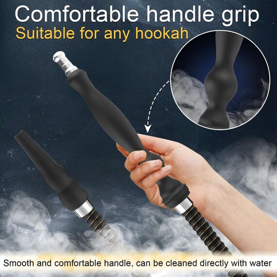 Shisha-Schlauch, waschbar, weicher Gummigriff, Legierungsspitze, mit Leder umwickelt, 152,4 cm, perfekte Passform, Wasserpfeifen-Set (schwarzer Schlauch)