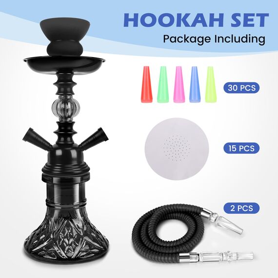 Get Funky 2 Stück Shisha Schlauch mit Kürbisglasbasis, Schlauch und Zubehör für Shisha Schwarz