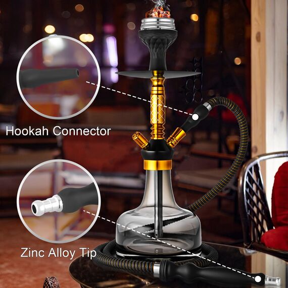 Shisha-Schlauch, waschbar, weicher Gummigriff, Legierungsspitze, mit Leder umwickelt, 152,4 cm, perfekte Passform, Wasserpfeifen-Set (schwarzer Schlauch)