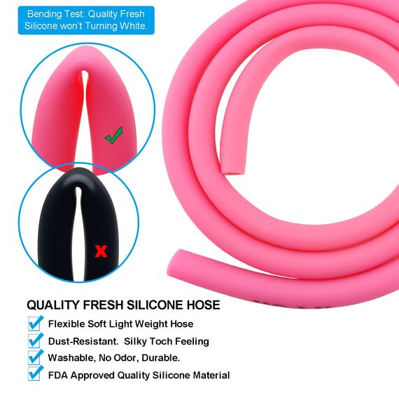 HRAN 100% waschbares mattes Silikon Shisha Schlauch Set Komplett mit Zubehör 1,5 Meter Edelstahl Shisha Schlauch Abnehmbarer Aluminiumgriff Mundstück Adapter Anti-Biegungsfeder (Rosa)