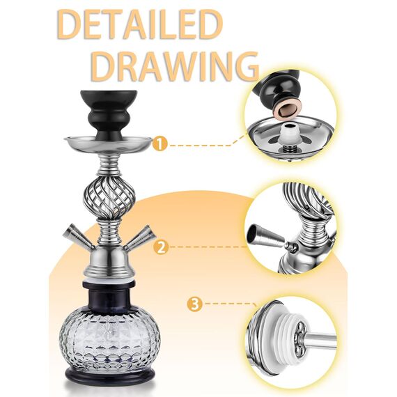 HOKASET Shisha aus schwarzem Glas, 30,5 cm, 2 Schläuche, komplettes Set mit Zubehör