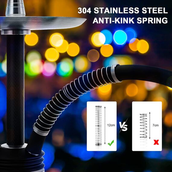 Kitosun D-Hose Shisha Schlauch und Mundstück - Shisha Zubehör 34 cm lang abnehmbares Aluminium Mundstück | 1,5 Meter Silikonschlauch | Shisha Adapter | Knickschutzfeder | Silizium-Tülle (schwarz)