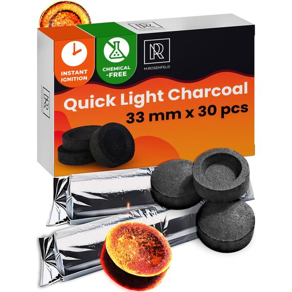 30 Stück Hookah Kohle Hookah Kohle für Wasserpfeife - Quick Light Kohletabletten - 33mm Kohletabletten für Weihrauch - Premium Qualität Räucherkohle Scheiben - 30 Stück Holzkohle zum Räuchern