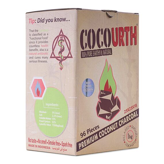Hookah Naturkohle Kokosnusskohle 96 Stück flach Coco Urth 1 Kilo Shisha Kohle