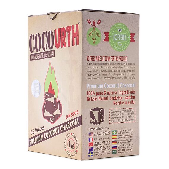 Hookah Naturkohle Kokosnusskohle 96 Stück flach Coco Urth 1 Kilo Shisha Kohle
