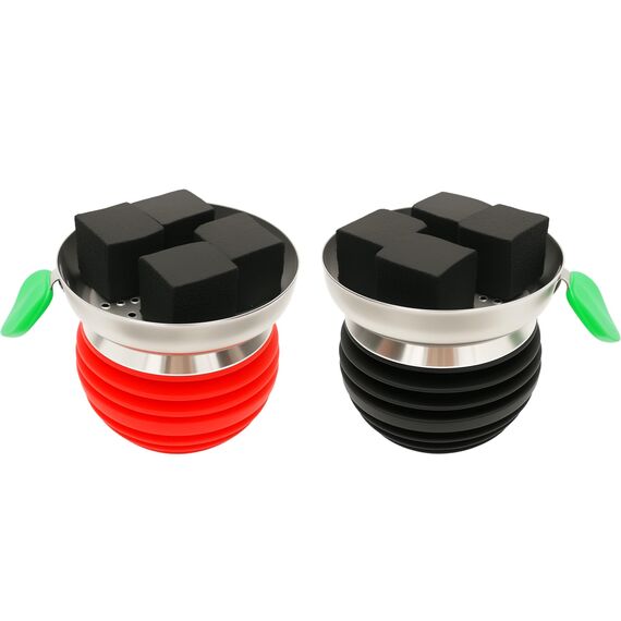 KKDUCK Hookah Bowl Set mit Kohlehalter - Silikon und Edelstahl, Schwarz & Rot, Langlebig, Leicht zu reinigen, Dual Flavor Design für Shisha Enthusiasten (2 Pack)