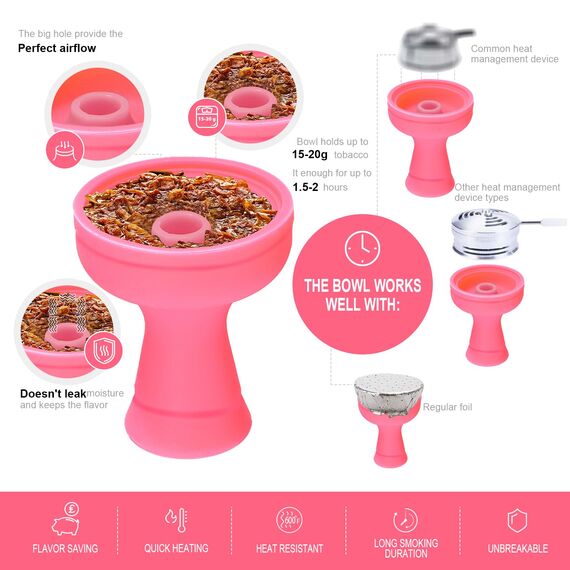 Hookah Bowl - Silikon Phunnel Bowl Schwarz Shisha Bowl Rechter Ersatz für Ton & Keramik Schalen (Rosa, 1 Loch)