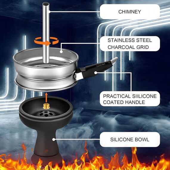 Hookah Bowl Set Silikon Phunnel Tabakschale mit Hookah Kohlehalter Premium Heat Management Screen für Rauchen Shisha Hookah Easy Replace Charcoal Schnelle Reinigung