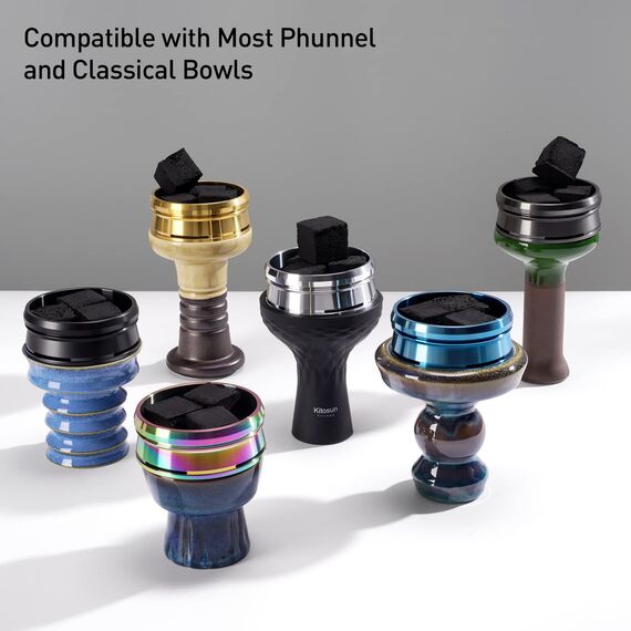 KITOSUN Shisha HMD Smokebox Edelstahl - Shisha Zubehör WatchHMD Holzkohle Heat Management Device Edelstahl HMD Kohlenhalter Leicht zu Halten 3 Stück 26 mm Kokosnuss Kohlen (OwatchHMD-Schwarz)
