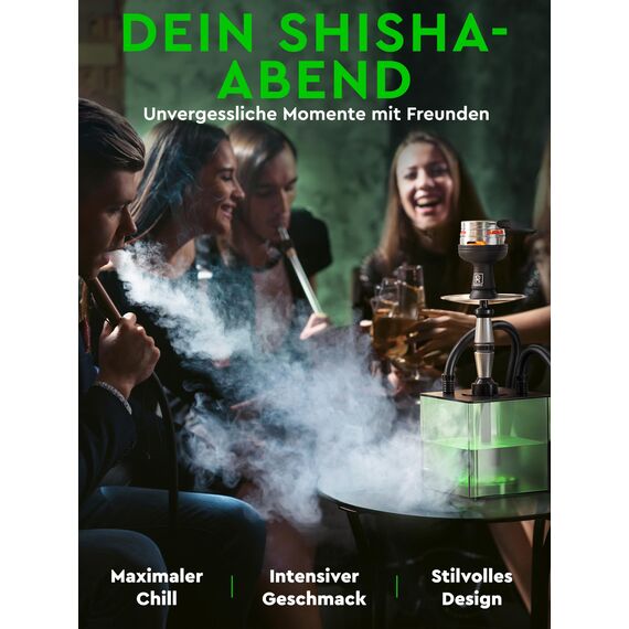 M. ROSENFELD Shisha Set Komplett To Go mit Tasche & Premium Zubehör – Kopf Set mit HMD, Mundstück, Aluminium Tauchrohr, Diffusor & Acryl Bowl Schwarz