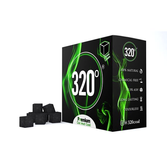 320° 2kg Premium Kokosnuss Naturkohle (27mm Würfel) für Shisha Hookah & BBQ - [Shisha Kohle] - 104 Stück