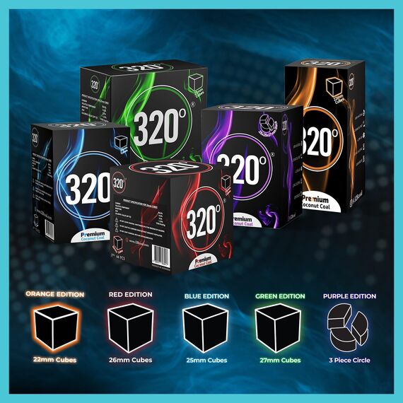 320° Premium Kokosnuss Naturkohle (26mm Würfel) für Shisha Hookah & BBQ - 1kg [Shisha Kohle]