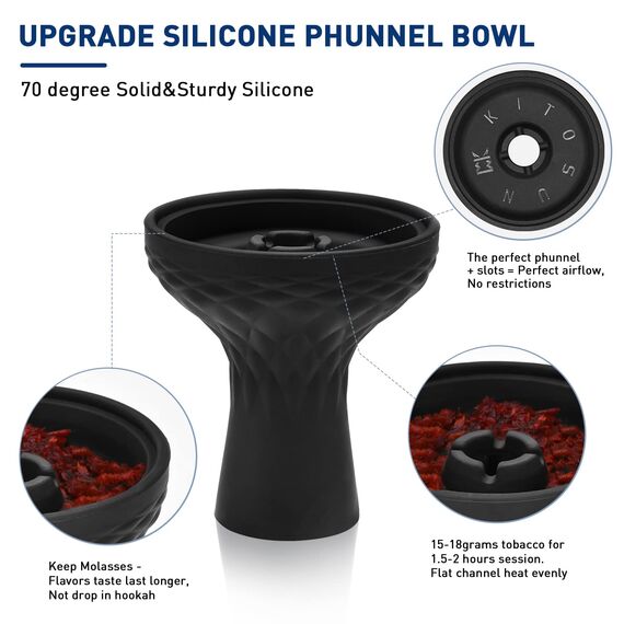 Shisha Kopf Set mit Smokebox HMD - Kitosun Shisha Zubehör Vulcan Heat Management + Silikon Phunnel Köpfe Shisha Aromen Speichern Leichtes Rauchen Großer Luftstrom Ersatz Für Alufolie & Kaminkopf