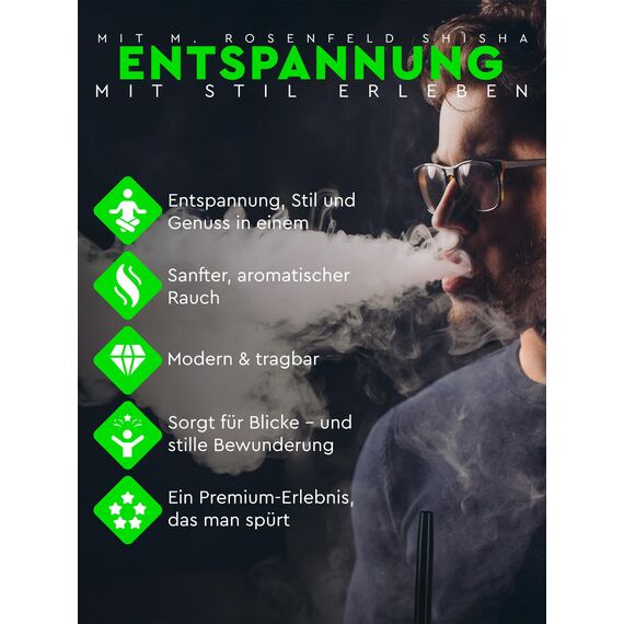 M. ROSENFELD Shisha Set Komplett To Go mit Tasche & Premium Zubehör – Kopf Set mit HMD, Mundstück, Aluminium Tauchrohr, Diffusor & Acryl Bowl Schwarz