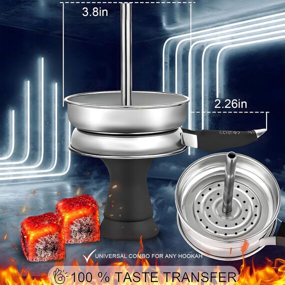 Hookah Bowl Set Silikon Phunnel Tabakschale mit Hookah Kohlehalter Premium Heat Management Screen für Rauchen Shisha Hookah Easy Replace Charcoal Schnelle Reinigung
