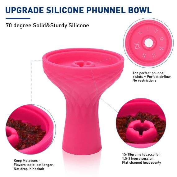Shisha Kopf Phunnel Shisha Schüssel - Kitosun Shisha Zubehör Tabakkopf 70 Grad Haltbarer Silikon Shisha Kopf für 15-18 gram Aromen Rauchen Arbeiten mit Lotus SmokeBox HMD (Rosa)