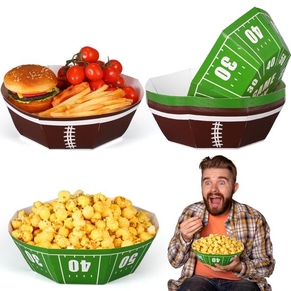 MotiMind Große Fußball-Snack-Schüssel, 23,4 cm, Fußball-Papier-Serviertabletts, langlebige Papierschale für Spieltag, Partys, Sportveranstaltungen, Geburtstagspartys, 12 Stück