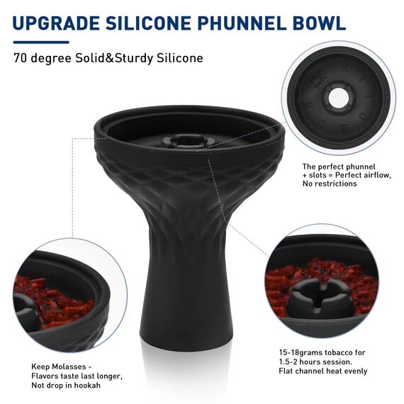 Hookah Bowl - Rubber Silicone Phunnel Hookah Bowl Perfect Work with Heat Management Device Bundle for Better Shisha Hookah Narguile Smoking Accessories Easy Clean (7 Mini Hole)