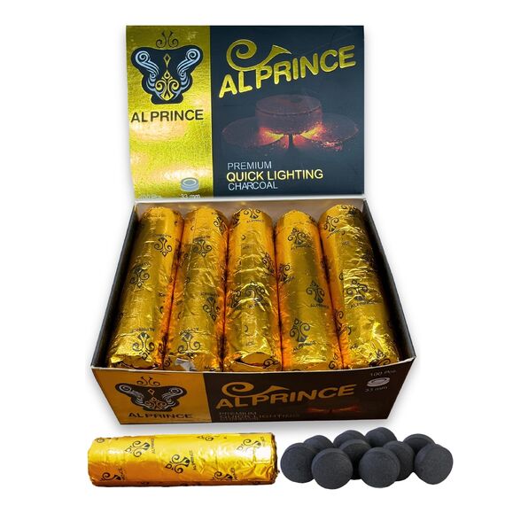 ALPRINCE Schnellanzündende Holzkohlebriketts – Instant Hookah Kohlen – Easy Smoke Kohletabletten für Wasserpfeifen – 33 mm Naturkohle – 1 Stück (100 Stück)