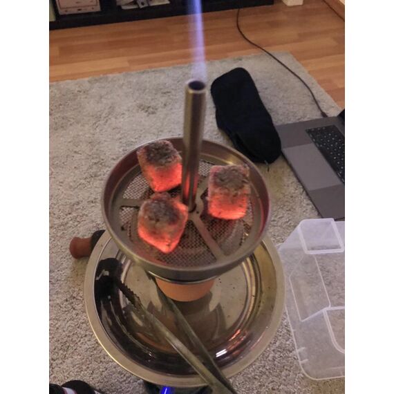 Kitosun Shisha Kopf Set - Keramik Shisha Schüssel mit 5Löchern und größerer Holzkohlehalter Kaminaufsatz mit Schirm Shisha Wärmemanagement Bündel