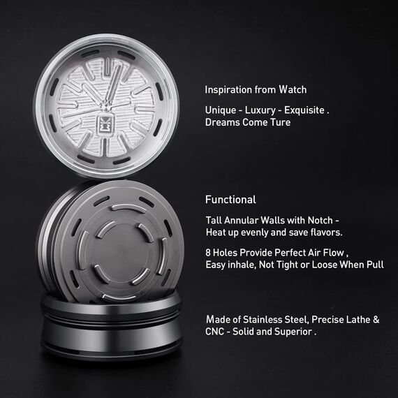 KITOSUN Shisha HMD Smokebox Edelstahl - Shisha Zubehör WatchHMD Holzkohle Heat Management Device Edelstahl HMD Kohlenhalter Leicht zu Halten 3 Stück 26 mm Kokosnuss Kohlen (OwatcHMD-Stahl)