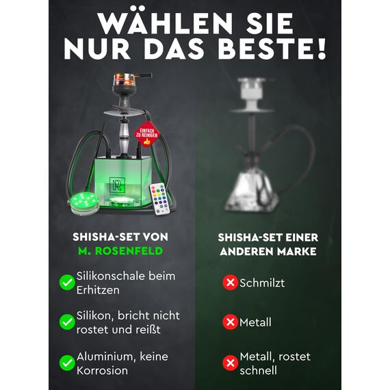 M. ROSENFELD Shisha Set Komplett To Go mit Tasche & Premium Zubehör – Kopf Set mit HMD, Mundstück, Aluminium Tauchrohr, Diffusor & Acryl Bowl Schwarz