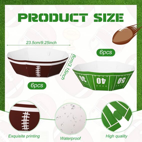MotiMind Große Fußball-Snack-Schüssel, 23,4 cm, Fußball-Papier-Serviertabletts, langlebige Papierschale für Spieltag, Partys, Sportveranstaltungen, Geburtstagspartys, 12 Stück