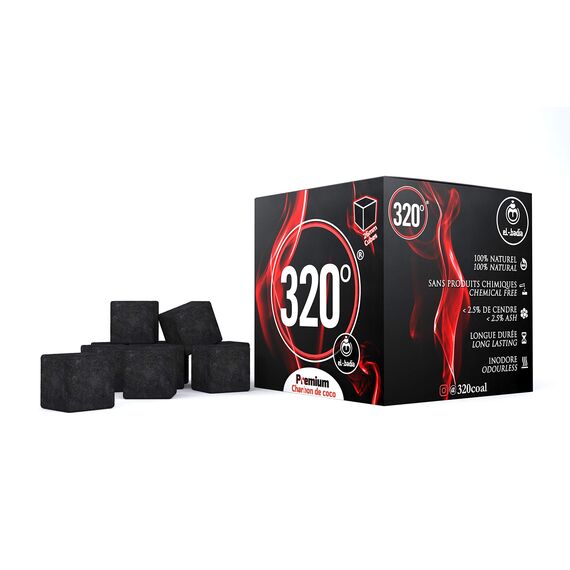 320° Premium Kokosnuss Naturkohle (26mm Würfel) für Shisha Hookah & BBQ - 1kg [Shisha Kohle]