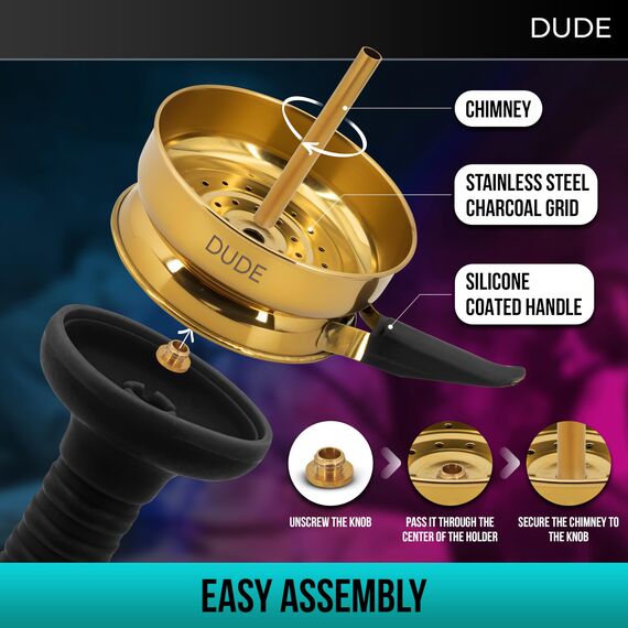 Shisha Kohlehalter mit Shisha-Zange - Shisha Kohlehalter mit Shisha Zange für Kohle - Shisha Wärmemanagementgerät mit Shisha-Zange und Schürhaken - Hookah HMD - Hookah Bowl Zubehör (Gold)