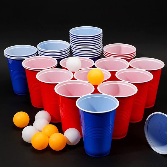 PIQIUQIU Becher Set (50 Becher +5 Bälle) 473ml Wiederverwendbar Plastikbecher mehrwegbecher Partybecher für Camping, Weihnachten, Geburtstag, Hochzeit und Partys