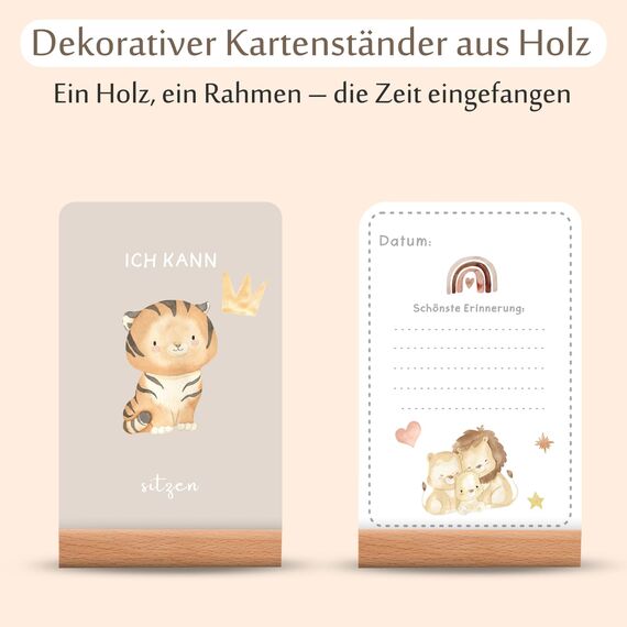 Giftota Meilensteinkarten Baby - 50 Meilensteinkarten inkl. Kartenständer aus Holz - Baby Geschenk für Junge und Mädchen - Boho Stil Meilensteinkarten
