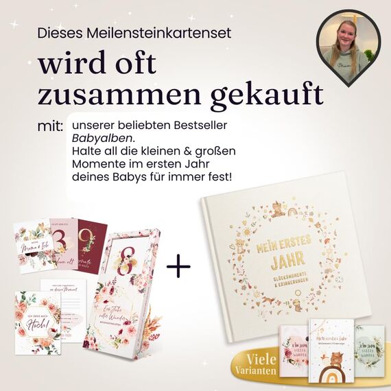 EULENTALER® Meilensteinkarten Baby I Von Pädagogen gestaltet I Meilensteinkarte Set als Geschenk zur Geburt I 48 Karten Inkl. Geschenkbox für Mädchen I Mein erstes Jahr mit allen Meilensteinen