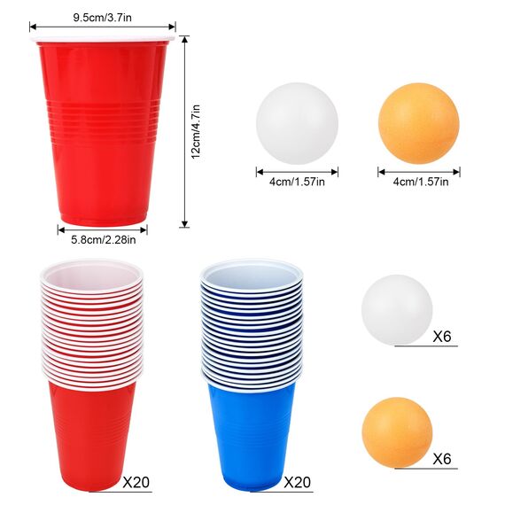 Spyrtb Bierpong Becher Set, Beer Pong Becher, 40 Beerpong Becher(500ML) +12 Tischtennisbälle, Wiederverwendbare, Red Cups Für Party Trinkspiele Camping Geburtstag Hochzeit