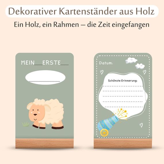 Giftota Meilensteinkarten Baby - 50 Karten (verschiedenen Rückseiten) inkl. Kartenständer aus Holz - Baby Geschenk für Junge und Mädchen - Niedliche Tiere Stil Meilensteinkarte